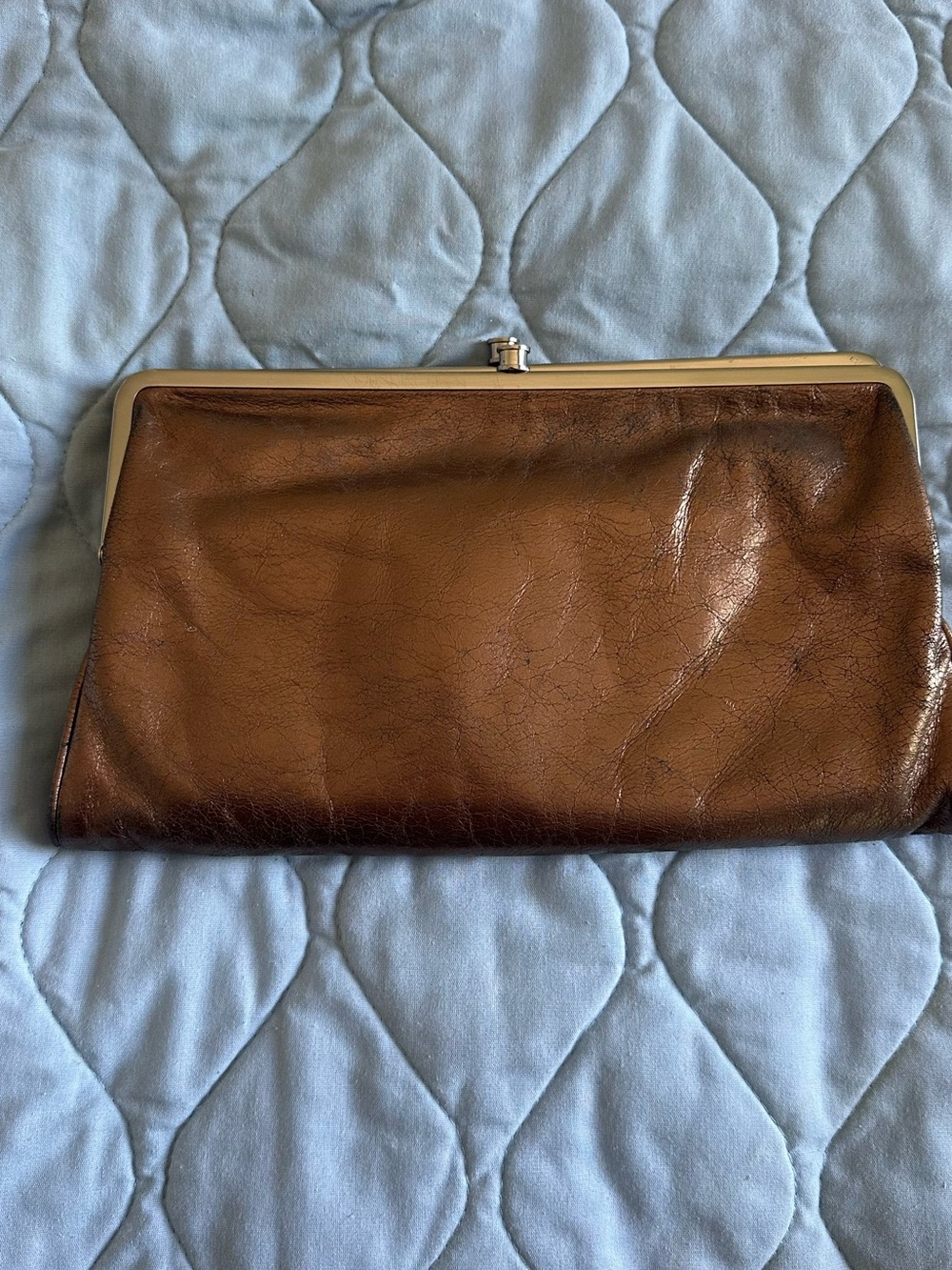 HOBO Brown Leather Frame Clutch with Gold Tone Hardware